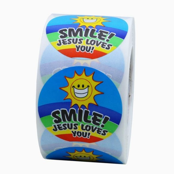 50 SMILE JESUS LOVES YOU Stickers 1.5" - Picture 2 of 5